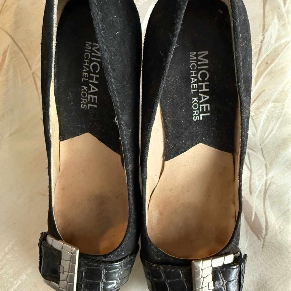 Michael Kors Black Flats with Silver Buckle